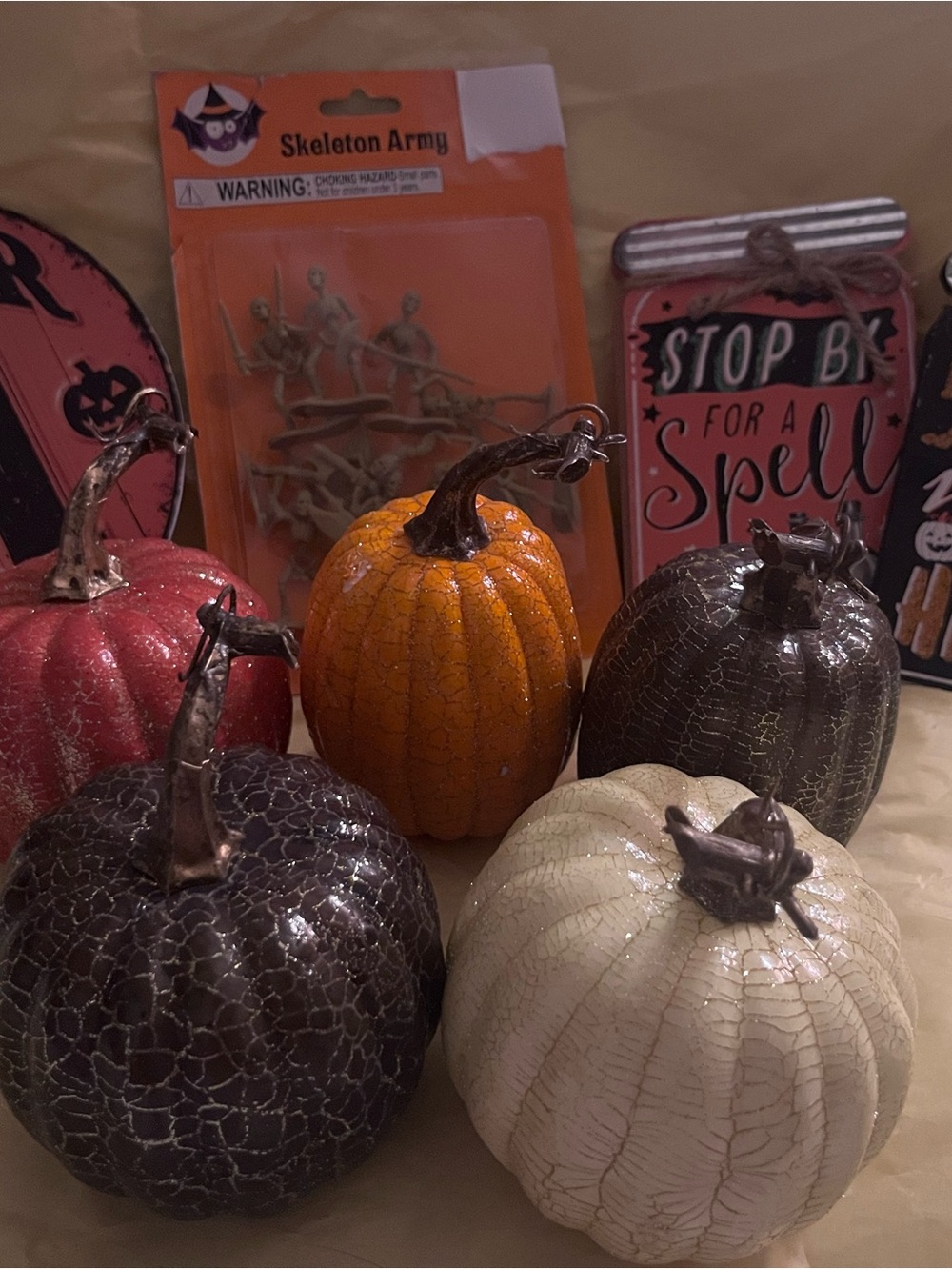 Happy Halloween 🎃 Festive Crackle Ceramic Pumpkin Set - Orange, White, Red, Brow